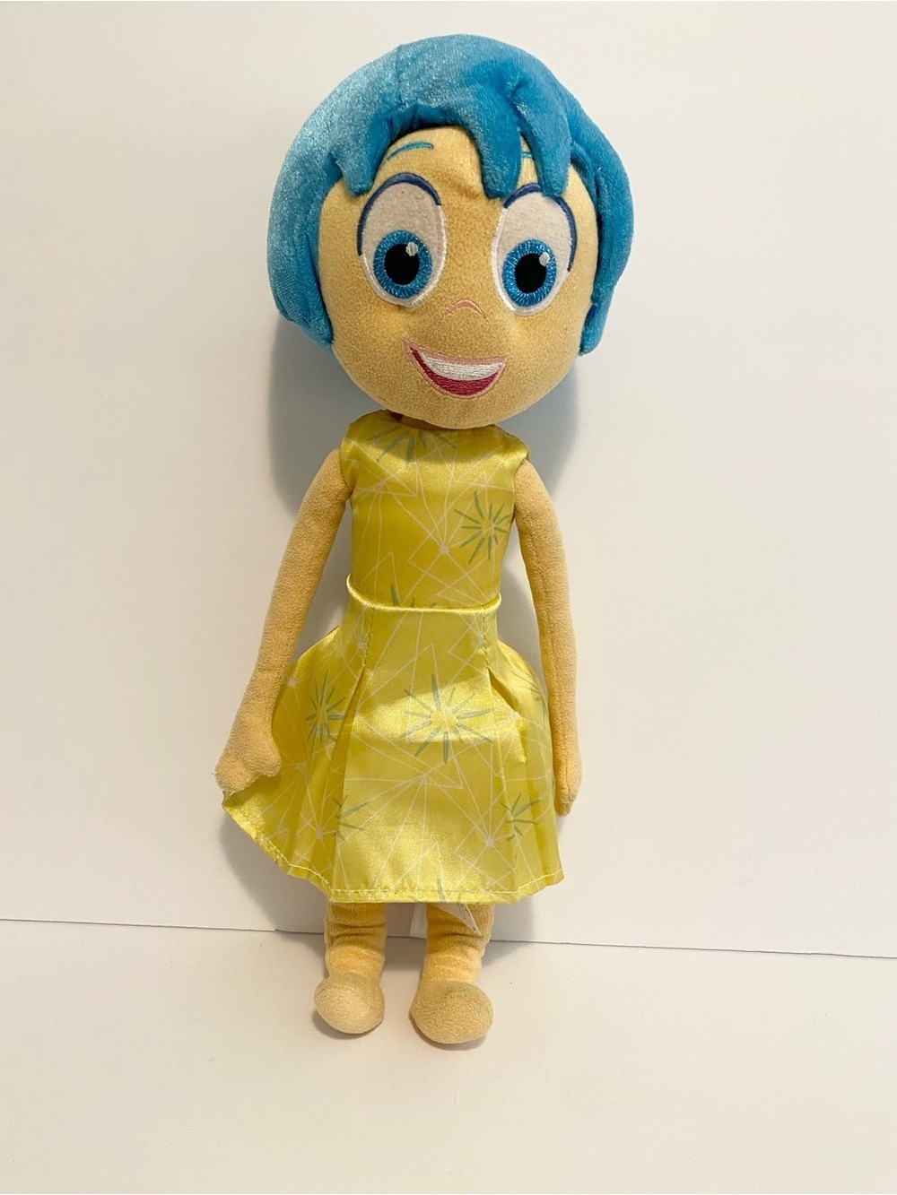 Disney Store Joy Inside Out Emotion Blue Hair Glitter Plush Stuffed Animal Doll